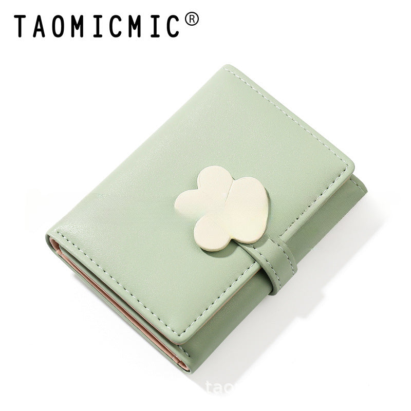 Wholesale Cute Little Flower Student Short Three Fold Ladies Pu Wallet